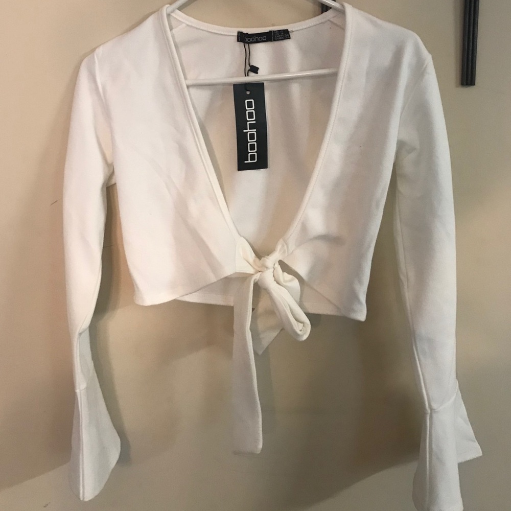 Katie Tie Front Frill Sleeve Crop Top